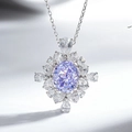 Collana in argento S925 con ciondolo in zircone lilla ovale e halo di cristalli - Collana con Catena a Croce (XL054) / Lavanda