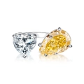 Anillo de plata S925 con circonitas de corazón blanco y pera amarilla ajustable - Abierto Ajustable / Circonita Amarilla