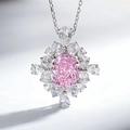 Lussuosa collana in argento S925 con gemma rosa ovale e pendente di diamanti a grappolo - Collana con Catena a Croce (XL055) / Rosa Chiaro