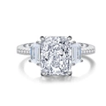 Luxuriöser S925 Sterlingsilberring mit Radiant-Schliff-Edelstein und trapezförmigen Steinen - US 5 / Weiß