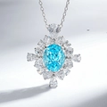 Elegante collana in argento S925 con gemma blu ovale e ciondolo a forma di fiore - Zirconia Blu (con Catena a Maglie)