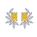 Elegantes pendientes de plata S925 con diamante amarillo y diseño de abanico tallado - Plata 925 / Circonia Amarilla