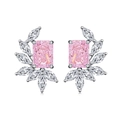 Elegantes pendientes de plata s925 con gema rosa corte radiant y circonitas blancas - Plata 925 / Circonia Rosa