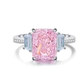 Eleganter 925er Silberring mit rechteckigem rosa Stein und seitlichen Trapez-Edelsteinen - US 5 / Rosa