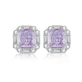 S925 sterling silver stud earrings featuring large pink radiant cut halo gemstones - 925 Silver / Purple