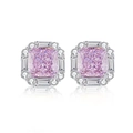 Luxurious S925 silver stud earrings with Radiant-cut pink ice flower zircon stones - 925 Silver / Pink