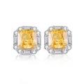 Elegant S925 silver stud earrings featuring square-cut yellow stones and zircon halo - 925 Silver / Yellow