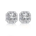 Elegant S925 sterling silver square halo earrings with radiant cut cubic zirconia stones - 925 Silver / White