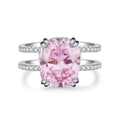 Lussuoso anello in argento S925 con zaffiro rosa ovale e gambo diviso con pavé - US 5 / Zirconia Rosa (CBJZ263)