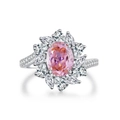 Elegant flower-shaped S925 silver ring with pink sapphire and marquise zircon stones - US 5 / Pink