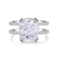 Lussuoso anello in argento S925 con taglio a cuscino e doppia fila di pavé zirconi - US 5 / Zirconia Bianca (CBJZ264)