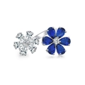 Anello a fiori in argento 925 con pietre di zircone blu e bianche a forma di pera - Aperto Regolabile / Zirconia Blu Scuro (CBJZ261)