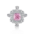 Squisito anello in argento S925 con grande diamante rosa taglio cushion e halo a fiocco - US 5 / Rosa