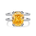 Anello di lusso in argento S925 con gemma gialla taglio cushion e fascia con pavé di zirconi - US 5 / Zirconia Gialla (CBJZ262)