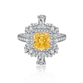 Anello a fiocco di neve in argento S925 placcato platino con diamante giallo princess - US 5 / Giallo