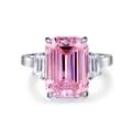 Luxuriöser Ring aus 925er Silber mit rosa Smaragdschliff-Diamant und Trapez-Seitensteinen - US 5 / Rot (CBJZ123)