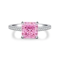 Anello in argento S925 con diamante rosa, castone a quattro griffe e dettagli in pavé - US 5 / Zirconia Rosa (CBJZ225)