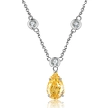 S925 sterling silver necklace featuring a pear-cut yellow zircon pendant on an O-chain - Teardrop Four-Prong Necklace (XL019)