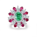 Anello a fiore in argento S925 con gemma verde e diamanti brillanti stile lussuoso - US 5 / Zircone Verde