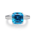 Anello di lusso in argento S925 con gemma blu quadrata taglio smeraldo e griffes - US 5 / Blu