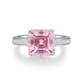 Lussuoso anello in argento sterling S925 con un grande diamante rosa taglio Asscher centrale - US 5 / Rosa