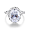 Elegante anello in argento sterling S925 con zircone ovale grande e design halo brillante - Taglia HK 20 / Zirconia Bianca (CBJZ071)