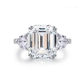 Drei-Steine-Ring aus S925 Sterlingsilber mit klarem Carbon-Diamanten im Smaragdschliff - US 5 / Weiß (Weißer Zirkonia-CBJZ165)