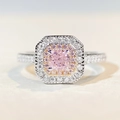 Elegante anillo de plata S925 con doble halo y diamante amarillo de corte cojín - US 5 / Rosa