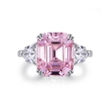 Ring mit rosa Edelstein im Smaragdschliff aus S925 Silber und Trapez-Diamanten - US 5 / Rosa (Rosa Zirkonia-CBJZ167)