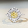 Macro detail of S925 silver ring featuring a yellow cushion cut stone and halo diamonds - US 5 / Yellow Zirconia (CBJZ347)