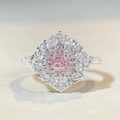 Sparkling S925 silver ring featuring a pink cushion-cut center stone in floral setting - US 5 / Pink Zirconia (CBJZ346)