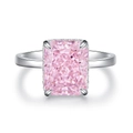 Ring aus 925 Sterling Silber mit 4 Karat Radiant-Schliff rosa Eisblumen-Kohlenstoffdiamant - Größe 5 / Rosa Radiant Solitär (CBJZ118)