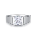 Herenring van 925 sterling zilver met grote kussengeslepen zirkoon op een brede band - US 5 / Wit