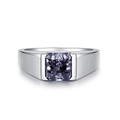 Gepolijste S925 sterling zilveren hiphop ring met een grote rookgrijze rechthoekige steen - US 5 / Paars
