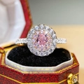 S925 sterling silver pink halo ring with oval cut diamond in a luxury red gift box - Pink Zirconia Style (CBJZ357)