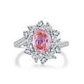 Makroaufnahme: Ring mit ovalem rosa Edelstein und Halo aus Markasit-Zirkonia - Größe 5 / Ovaler Sonnenblumen-Stil (CBJZ247) / Rosa