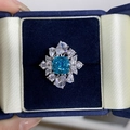 Anello in argento S925 con gemma blu taglio radiant e diamanti in scatola di velluto - US 5 / Blu