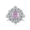 925 Sterlingsilber Ring mit quadratischem rosa Edelstein und Pavé-Fassung - Größe 5 / Luxuriöser Quadratischer Cluster-Stil (CBJZ256) / Rosa