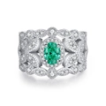 Vintage S925 sterling silver lace ring with oval green gemstone and mesh diamond design - US 5 / Hollow Paraiba Green Rhinestone Style (CBJZ204) / Paraiba Green