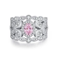 Luxurious S925 silver lace ring with oval pink gemstone and intricate镂空work - US 5 / Hollow Pink Rhinestone Style (CBJZ205) / Light Pink