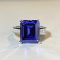 925 sterling silver ring with rectangular blue tanzanite and side diamond accents - US 5 / Blue Zirconia (Silver Band)