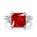 Radiant cut 5ct red gemstone ring with pear side stones in S925 sterling silver - Red