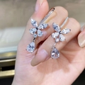 925 silver butterfly earrings with pear-shaped cubic zirconia waterdrop pendants - White (ED125)