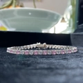 Bracciale tennis in argento sterling S925 con zirconi rosa e bianchi su velluto nero - Rosa & Bianco / 16cm