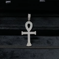 Colgante cruz Ankh de plata 925 con piedras moissanita D VVS1 en terciopelo negro - Plata 925 / Colgante Único De Plata-MS185 (Moissanita)