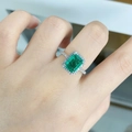 Elegant S925 silver halo ring featuring a large emerald cut green gemstone and pavé diamonds - US 5 / Emerald Green (CBJZ315)