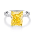 Bague en argent 925 avec pierre jaune taille radiant et pavé de diamants - Jaune (CBJZ059)