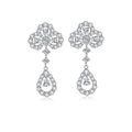 Macro view of S925 sterling silver clover earrings with teardrop zircon fringe details - 925 Silver / White