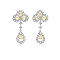 Detail of silver clover earrings with yellow pear-cut stones and pavé diamond halo - 925 Silver / Yellow