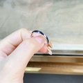 Minimalist S925 sterling silver ring with black enamel center and milgrain edges - Silver / US 10